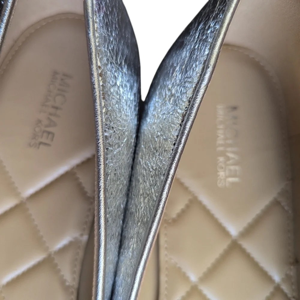 Michael Kors Metallic Silver Ballet Flats Bow Logo Size 11M New